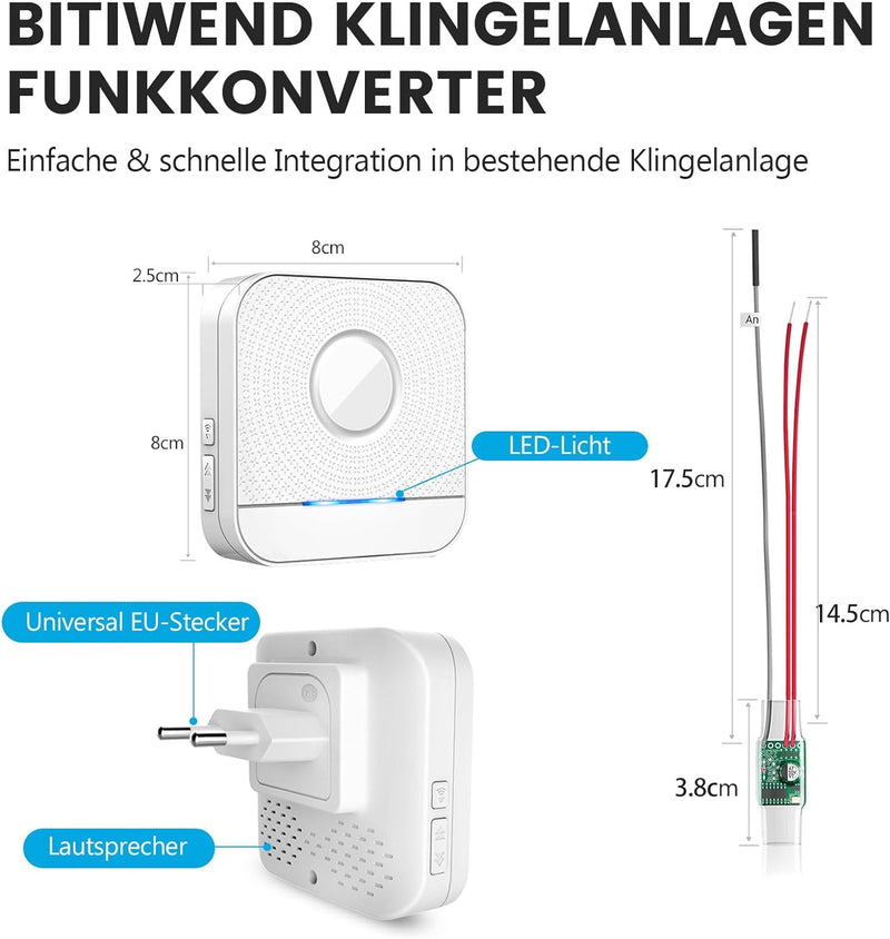BITIWEND Funksignal Weiterleitung Funk Erweiterung Set Türklingel und Gong Weiterleitung 1 Funkkonve