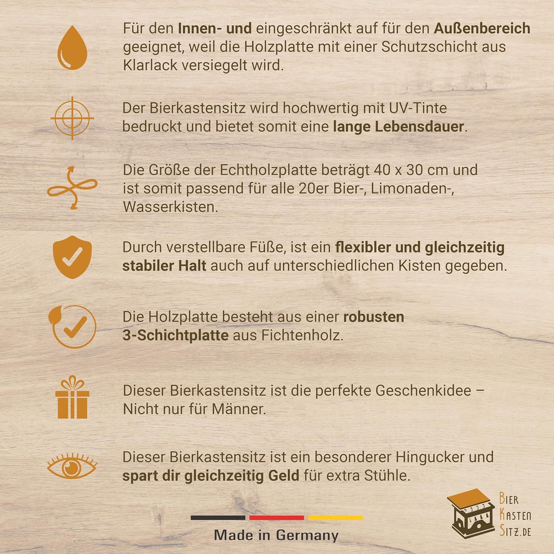 Bierkastensitz, Outdoor Hocker, Sitzauflage aus Holz für Getränkekisten mit Meer geht Nicht als Gesc