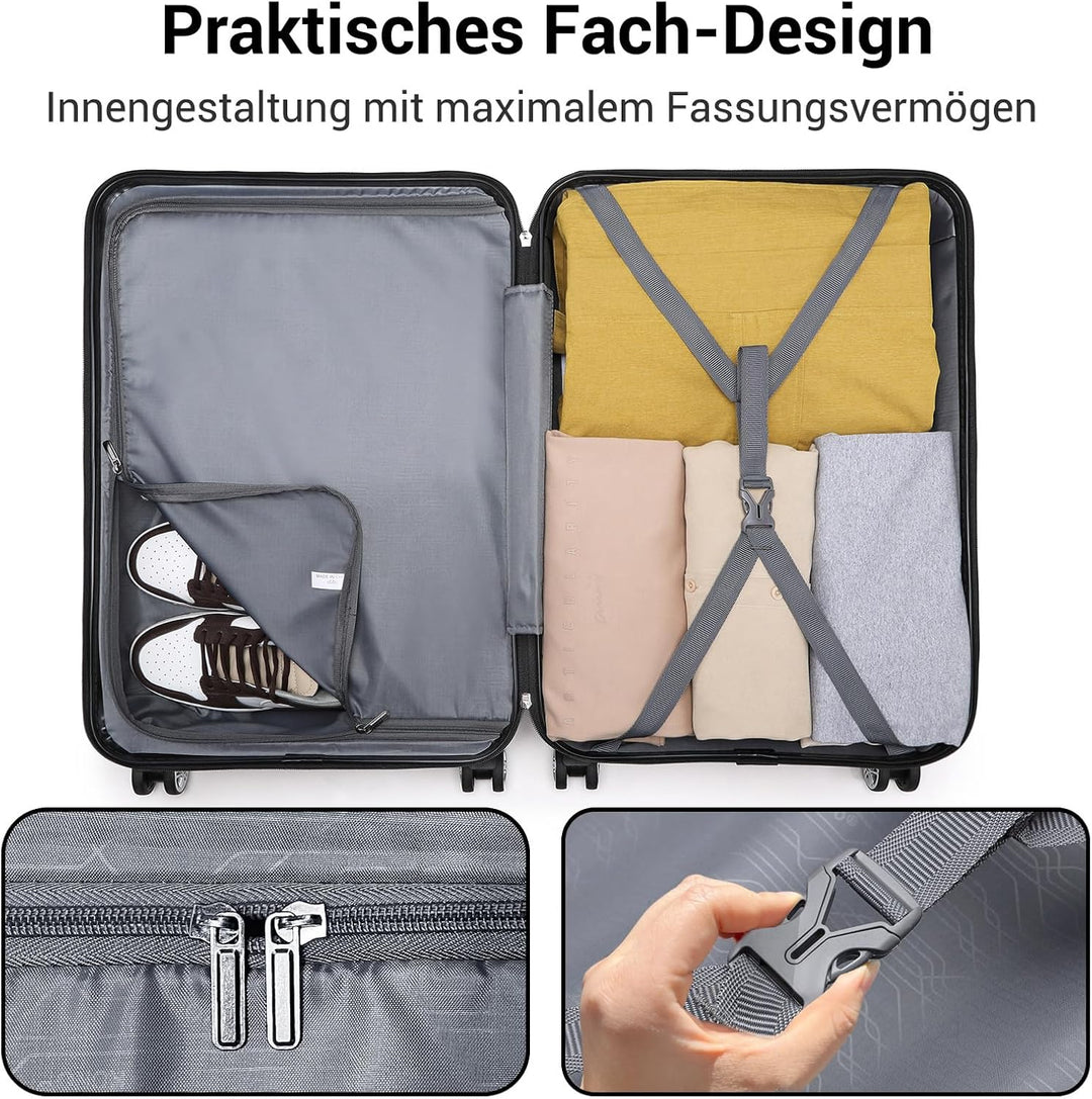 KONO Koffer Trolley Reisekoffer M (55cm) Grau, M (55cm) Grau