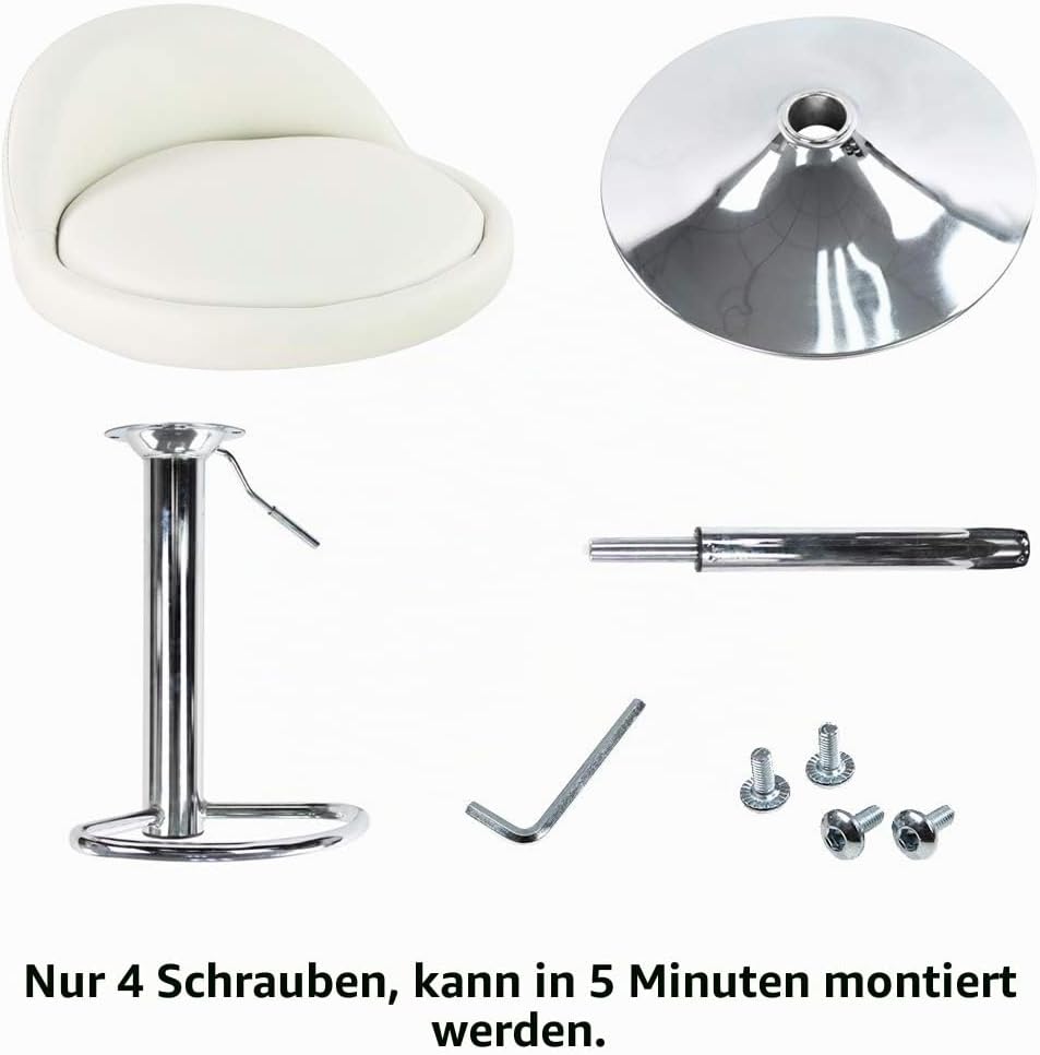 KKTONER Barhocker Tresenhocker höhenverstellbar 60-80cm mit Fussstütze PU Leder Weiss, Weiss