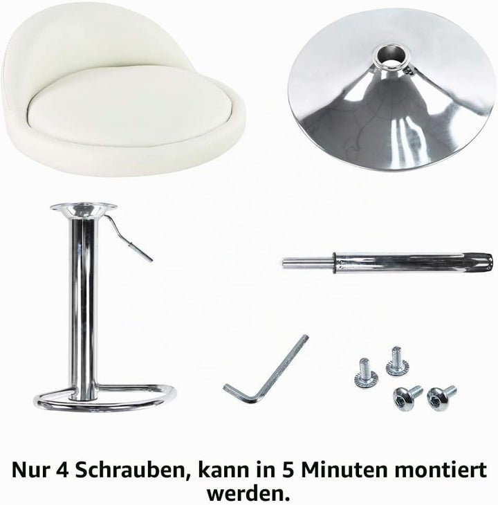 KKTONER Barhocker Tresenhocker höhenverstellbar 60-80cm mit Fussstütze PU Leder Weiss, Weiss