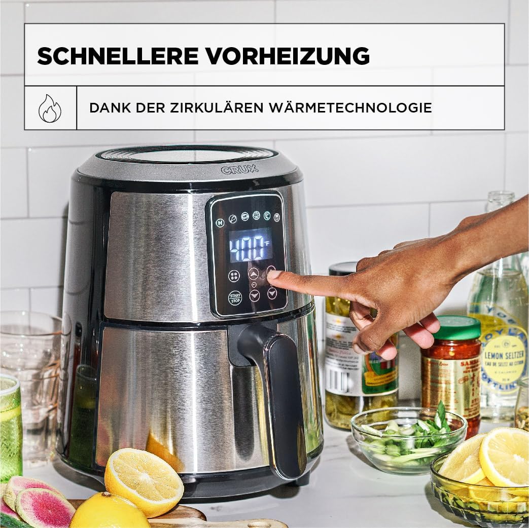 Crux 3 l digitale Heissluftfritteuse, schnelleres Vorheizen, ölfreies Frittieren, spülmaschinenfeste