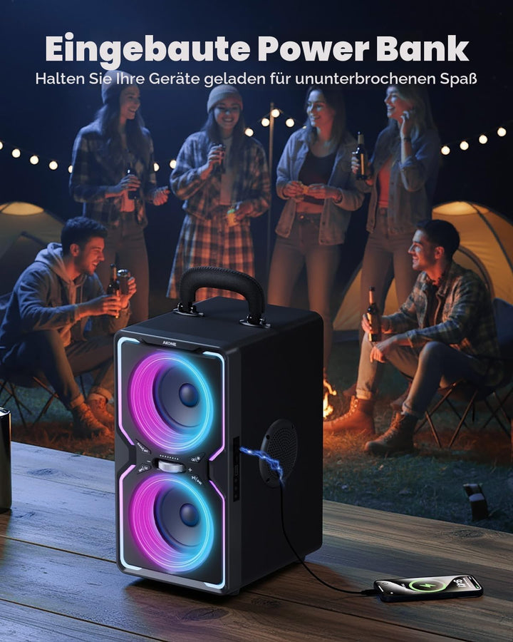 AKONE Party Bluetooth Lautsprecher, 240W Musikbox Bluetooth Gross, Loud Sound Partybox, Natur Super