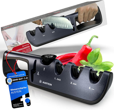 AUSTEIN® QuickSharp Messerschärfer 4 in 1, Messerschleifer, Messer schärfen und schleifen wie die Pr