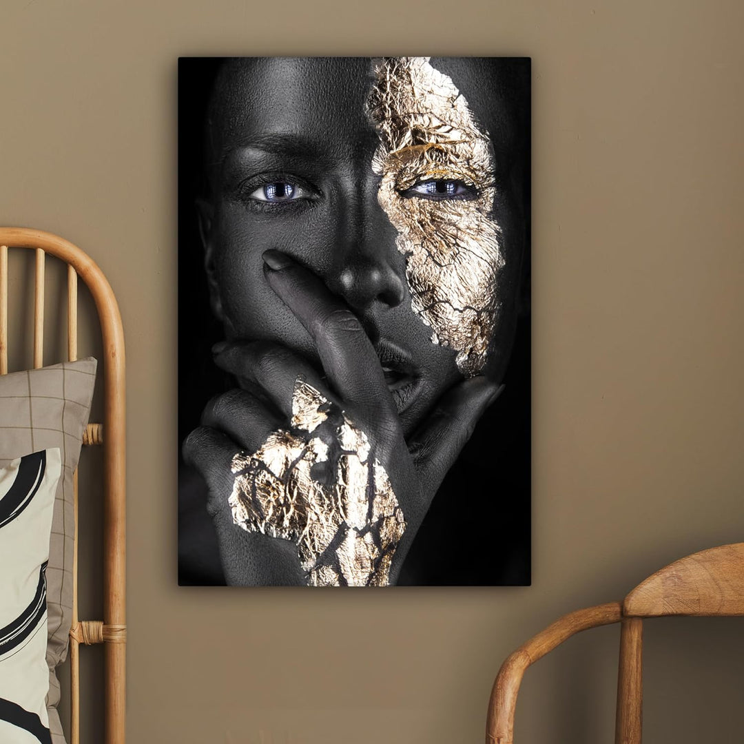MuchoWow© Bild auf Leinwand 60x90 cm Schlafzimmer Bilder Wand Goldene Deko Wohnzimmer Modern Wanddek