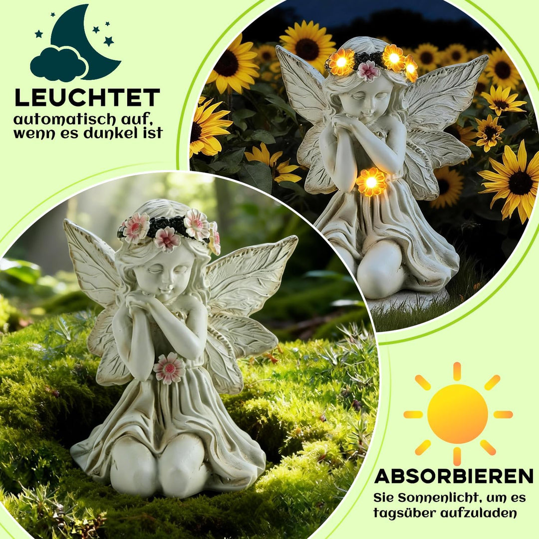 Solar Engel Gartenfiguren mit LED-Licht, Gebetsengel Solarleuchte,Herbstdeko Outdoor, Gartendeko Fig