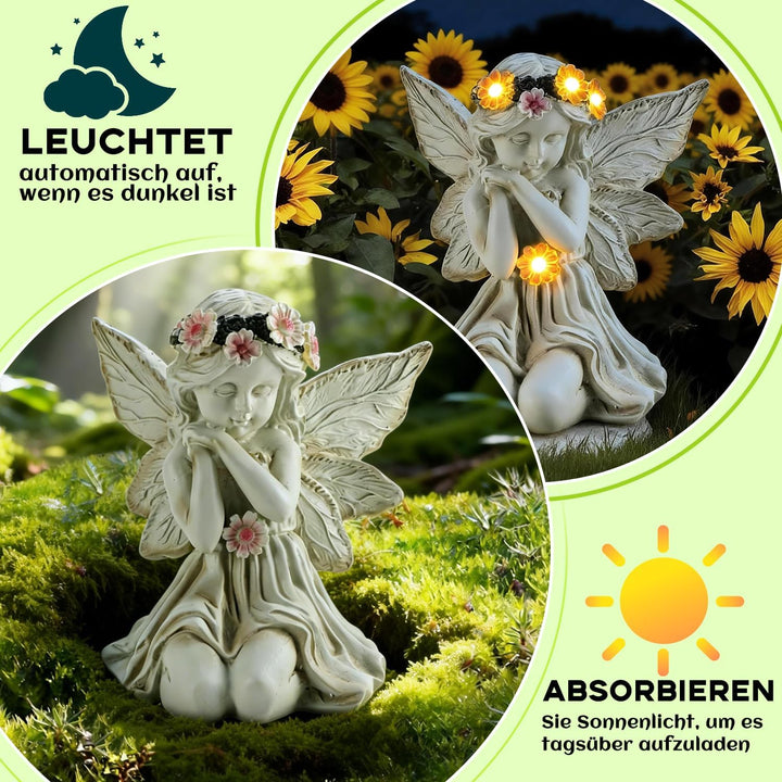 Solar Engel Gartenfiguren mit LED-Licht, Gebetsengel Solarleuchte,Herbstdeko Outdoor, Gartendeko Fig