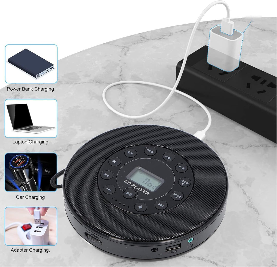 Tragbarer CD-Player, Kompakter Bluetooth-CD-Player mit Lautsprecher, Anti-Skip, Integriertes Mikrofo