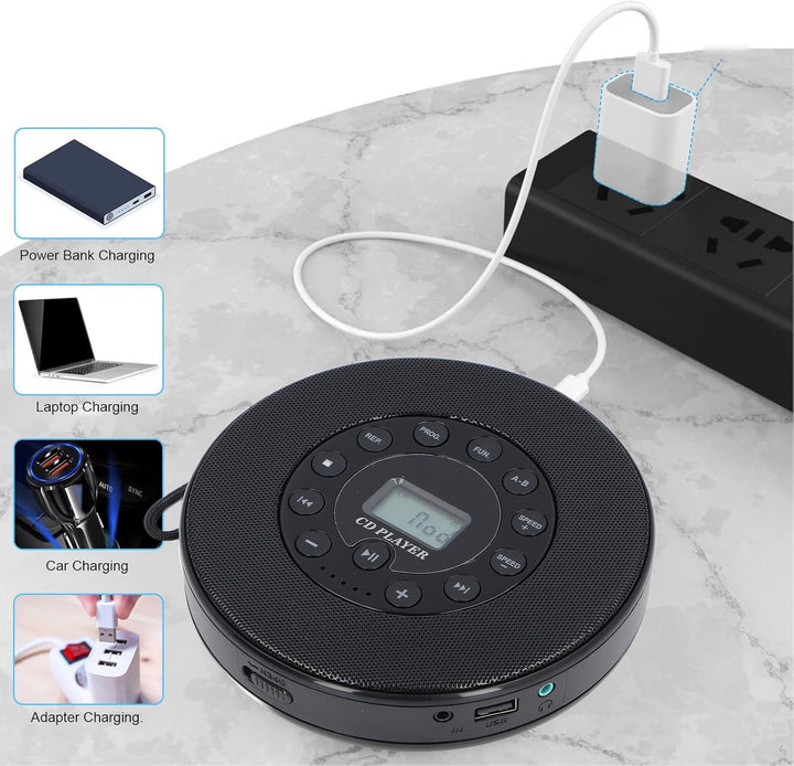 Tragbarer CD-Player, Kompakter Bluetooth-CD-Player mit Lautsprecher, Anti-Skip, Integriertes Mikrofo