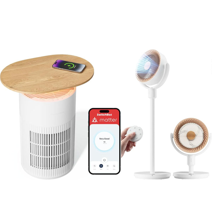 SwitchBot Luftreiniger Tisch mit Standing Circulator Fan, App-Steuerung und Nachtlicht, CADR 400m³/h