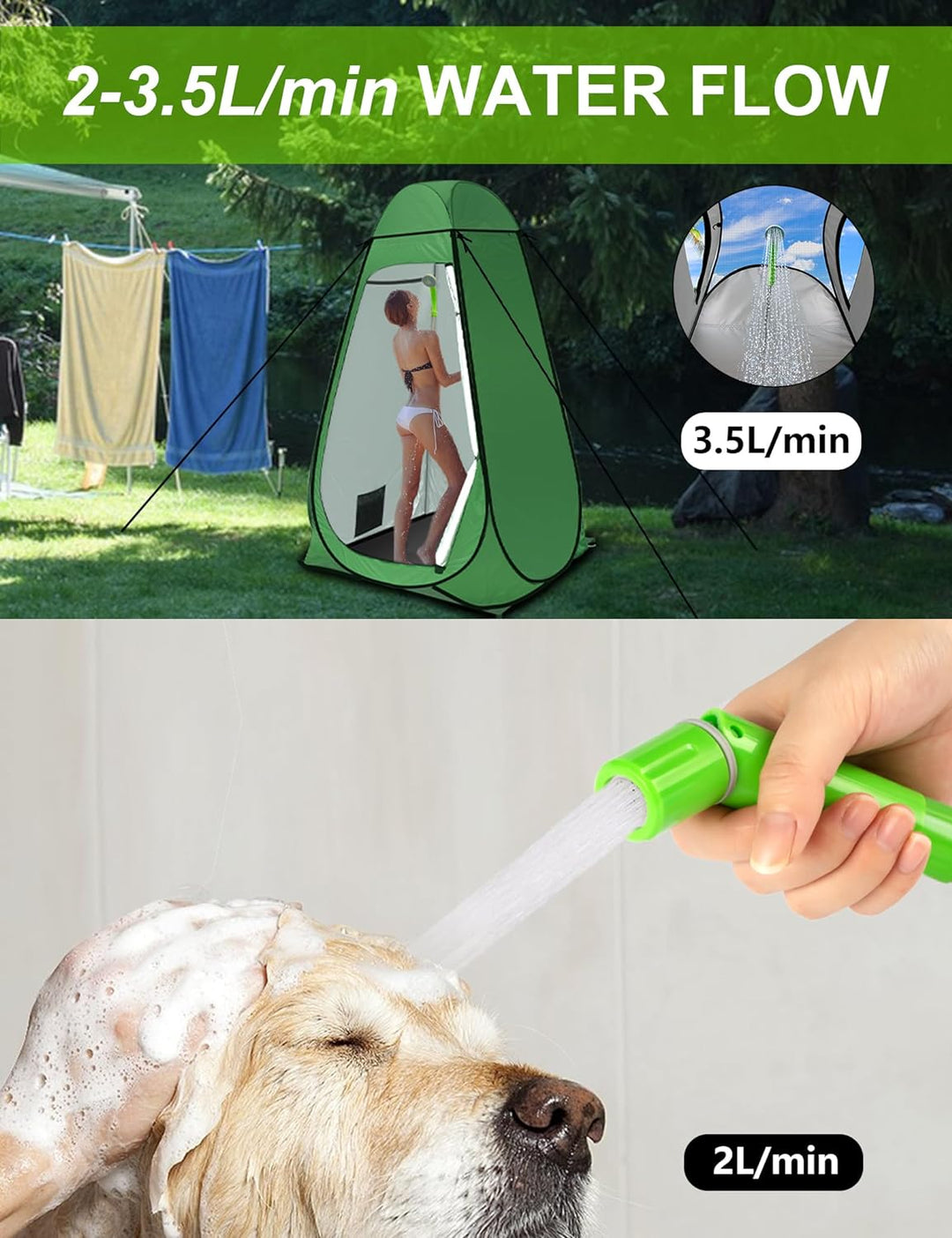 LIBERRWAY Campingdusche, Aussen- und Inneneinsatz Camping Dusche mit Wiederaufladbarer Akku/Jetkopf,