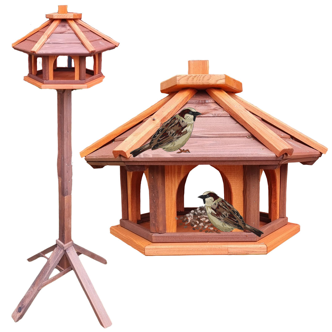 Vogelhaus mit Stander aus Holz, wetterfest, vogelfutterhaus, Futterhaus, Futterstation für Wildvögel