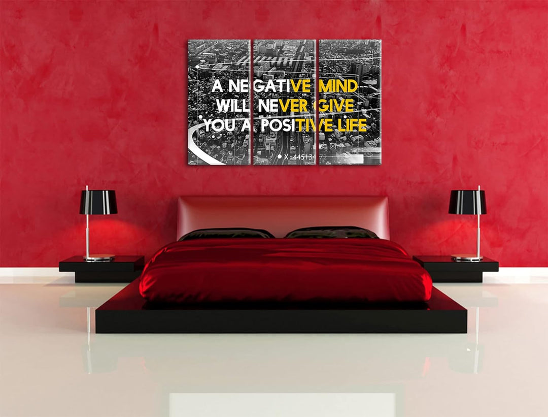 Pixxprint No negative mind Motivatonals Leinwandbild 3 teilig | Grösse: 120x80 cm | Wandbild | Kunst