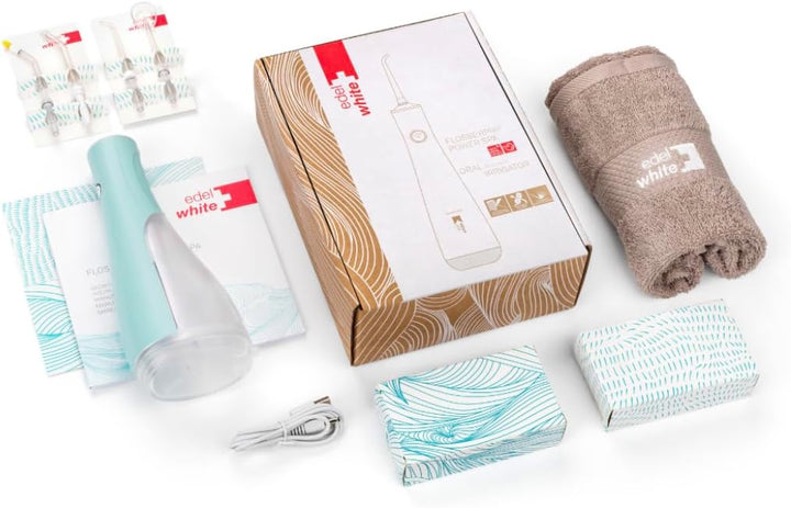 edelwhite Flosserpik Power SPA portable Munddusche mit sehr starkem Akku, 3 Wasserstrahlintensitäten