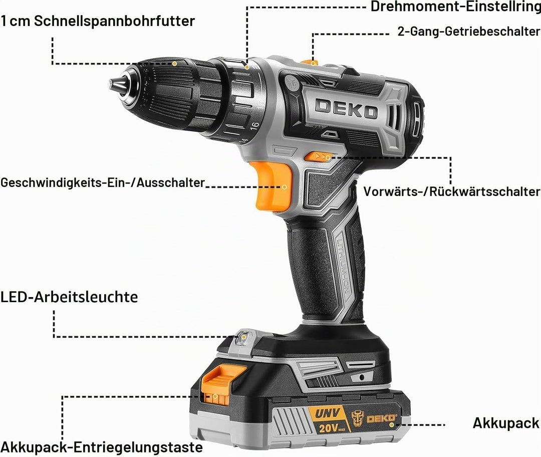 20 V Akkuschrauber für Damen:DEKOPRO 40 N.m Akku Schrauber mit Akku und Ladegerät，30 pcs Zubehör Boh