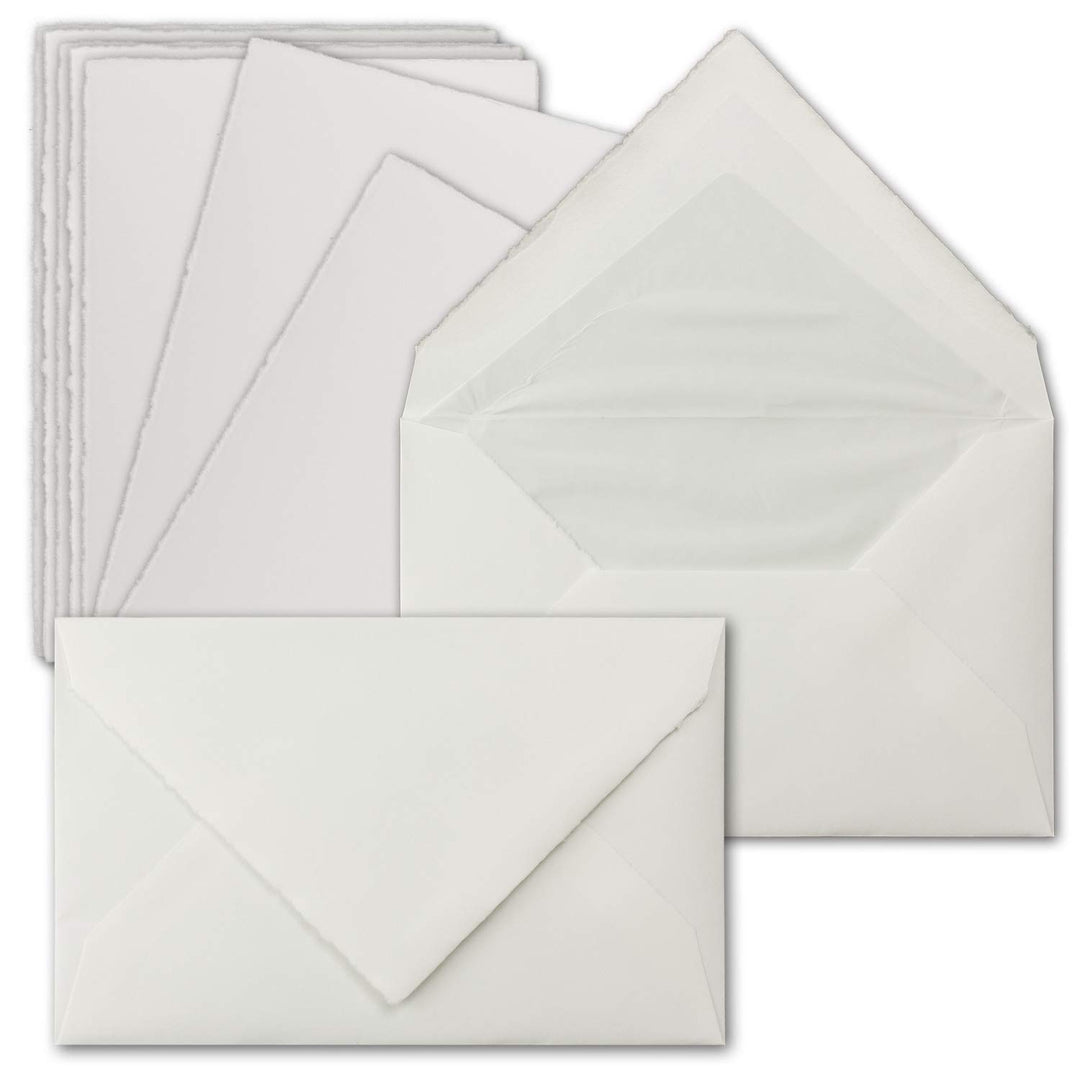 35 Sets Vintage Einzel-Karten &amp; Brief-Umschläge, ca. B6, Büttenpapier, 11,3 x 17,5 cm, Natur-Weiss -