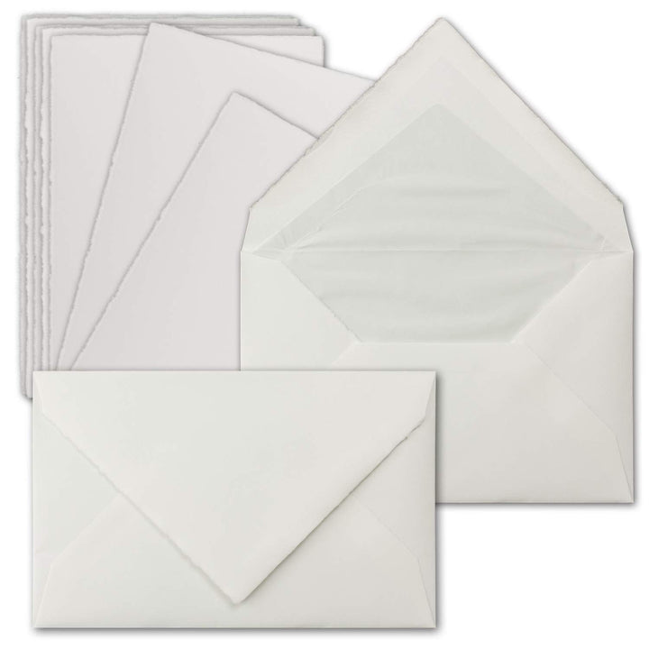 35 Sets Vintage Einzel-Karten &amp; Brief-Umschläge, ca. B6, Büttenpapier, 11,3 x 17,5 cm, Natur-Weiss -