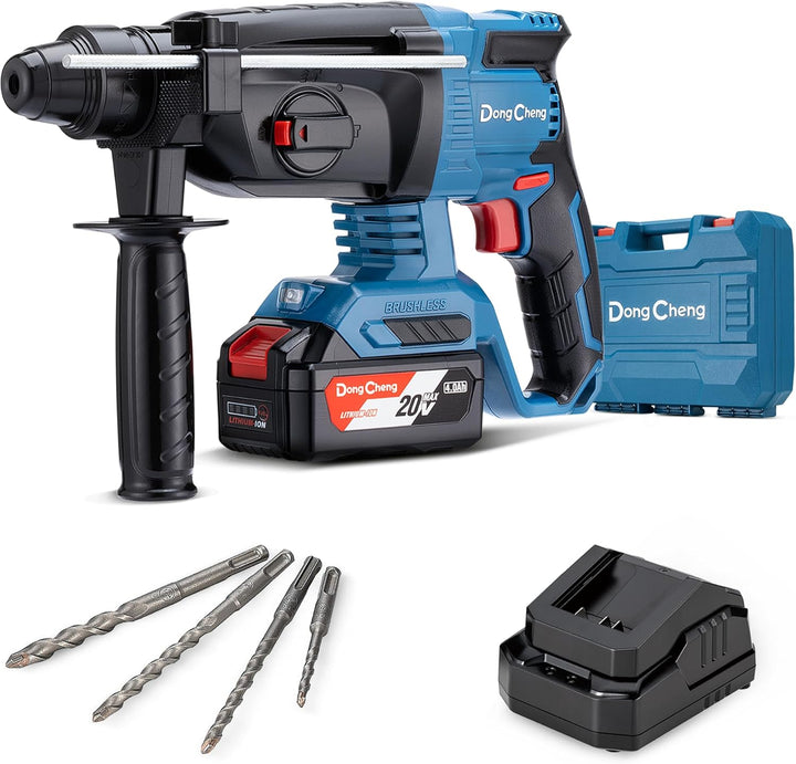 DongCheng Akku Bohrhammer 18V, Schlagenergie 2.7 J, mit 4 Stück SDS-plus, Bohren bis 28 mm, Bürstenl