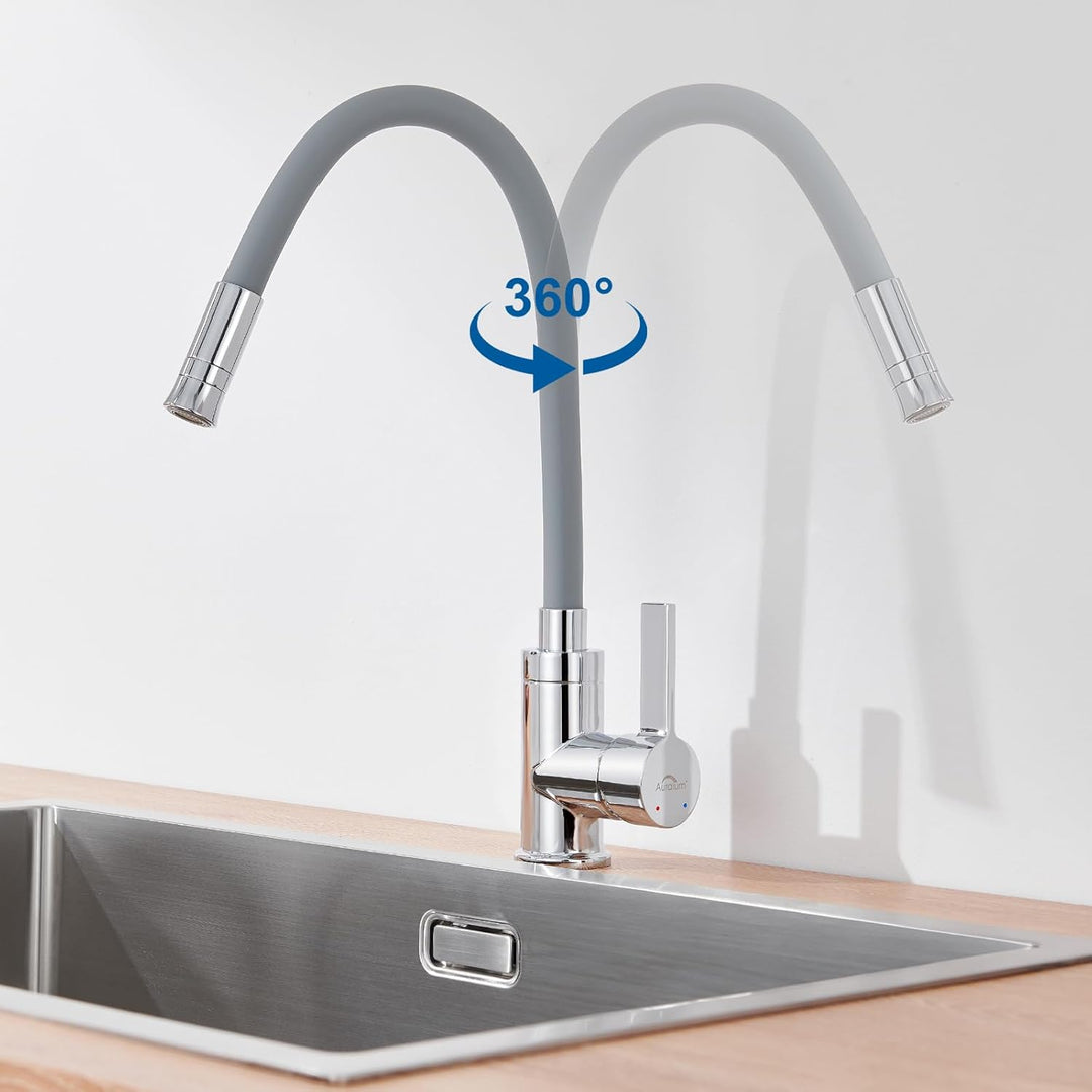 Auralum Flexibler Wasserhahn Küche, Küchenarmatur mit Zwei Wasserstrahlarten, Hochdruck Spültischarm