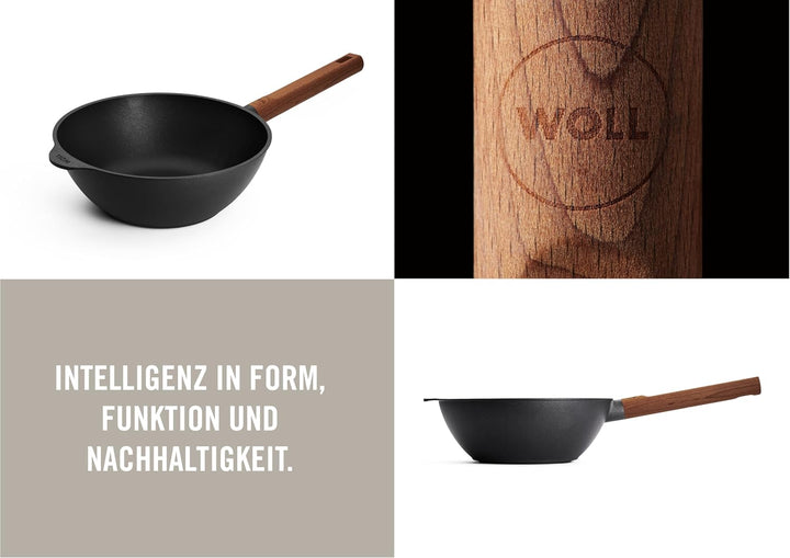 Woll – Eco Logic QXR Wok- und Rührpfanne Ø 24 cm mit festem Holzstiel – PFAS-freie Diamond-QXR Antih