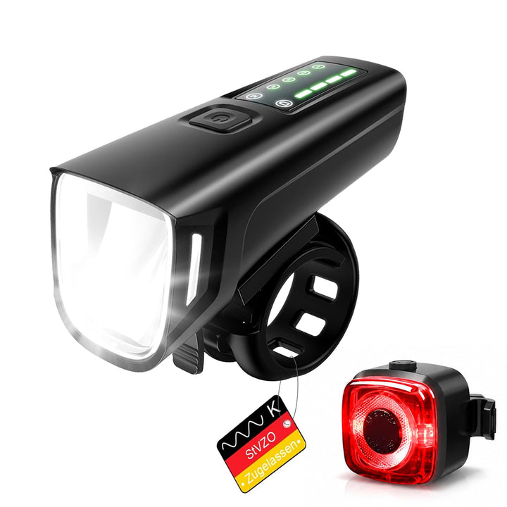 LED Fahrradlicht Set StVZO 100 Lux, USB C Wiederaufladbar Fahrradlampe Vorne und Rücklicht, 2000mAh