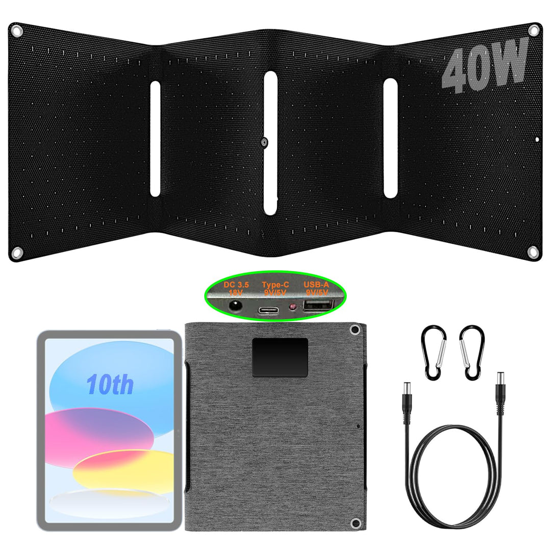 40W Solarpanel Faltbar，Mini Tragbares Solarpanel mit DC & USB-C/USB-A mit robuster Beschichtung & IP