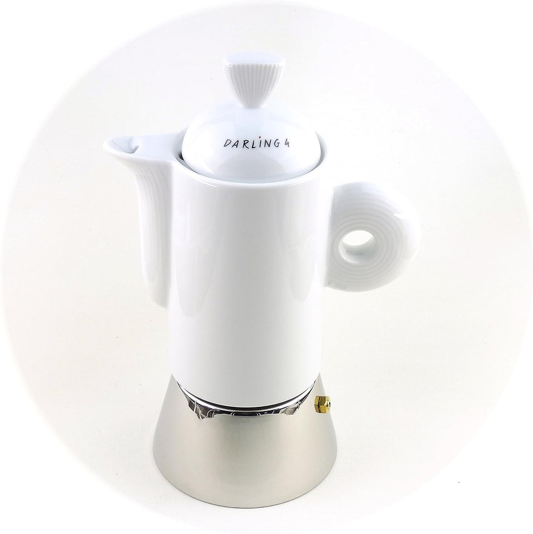 Moka Consorten Italienischer Espressokocher »Darling« | Edelstahl und weisses Porzellan | Füllmenge: