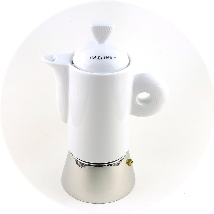 Moka Consorten Italienischer Espressokocher »Darling« | Edelstahl und weisses Porzellan | Füllmenge: