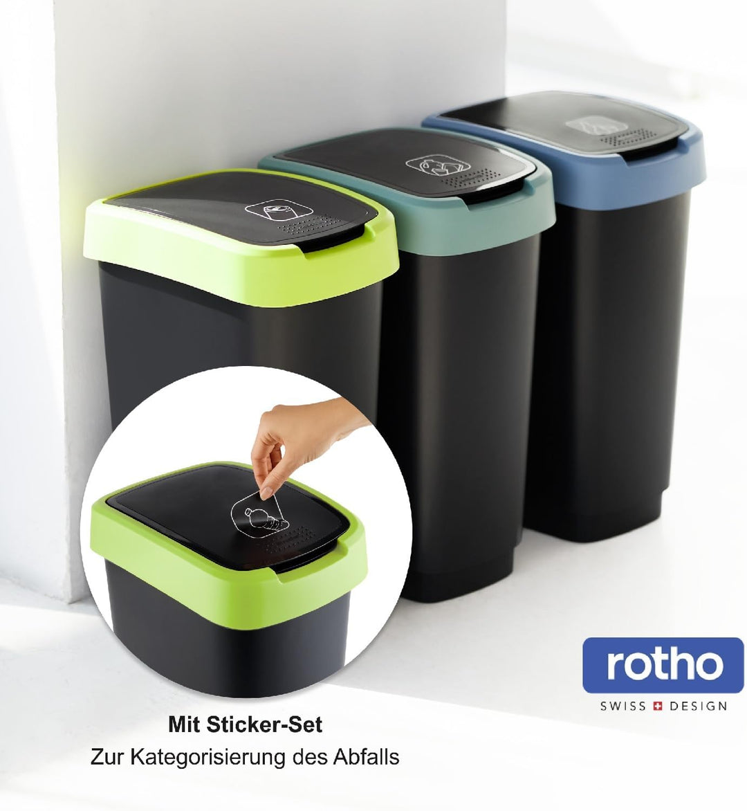 Rotho Salsa Mülleimer 25l mit Deckel, Kunststoff (PP) BPA-frei, grün, 25l (33.3 x 25.2 x 47.6 cm) Gr