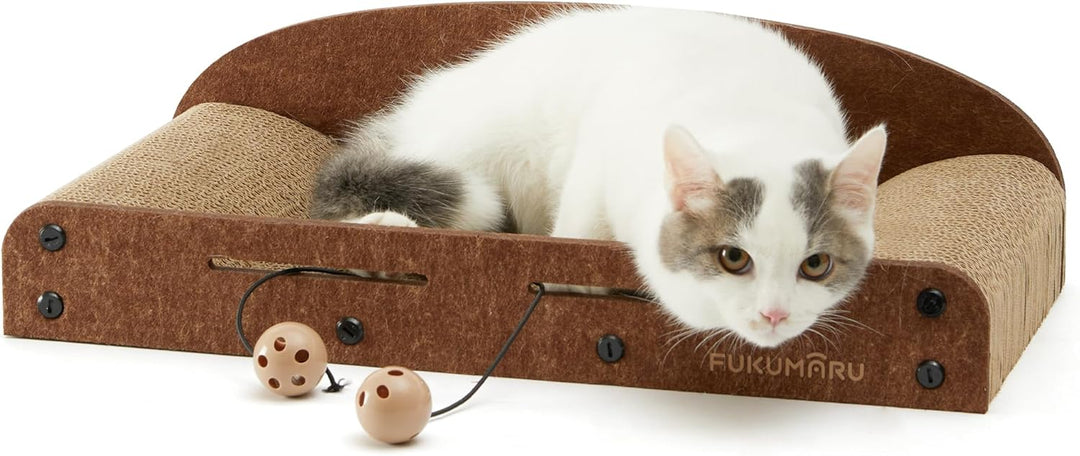 FUKUMARU 53.3 cm Katzenkratzer Karton, Katzenliege, Langlebiges Katzenkratzbett Grosse Liege mit Glo