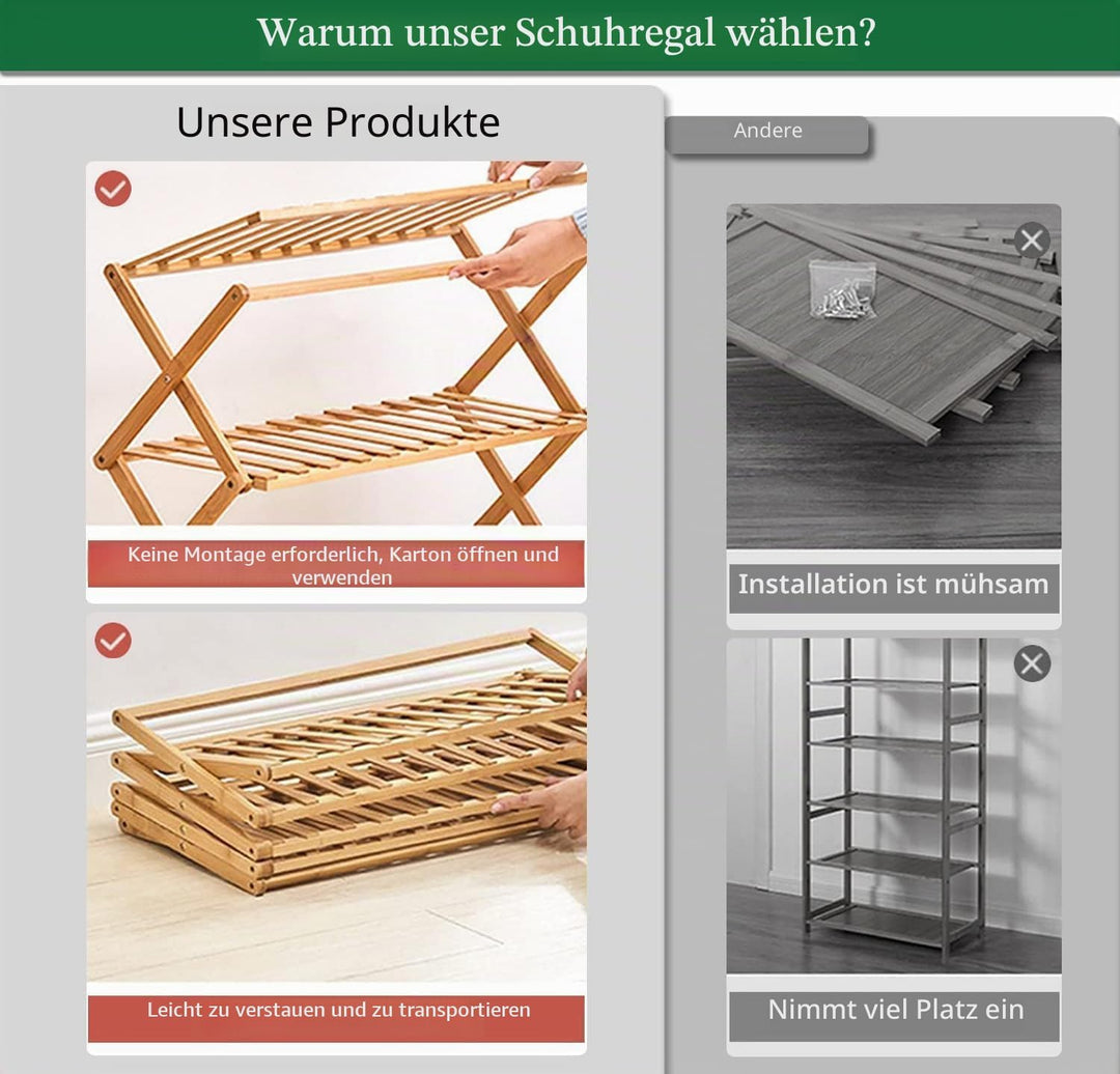Schuhregal aus Bambus mit 6 Etagen, tragbar, zusammenklappbar, ohne Installation, kleines Schuhregal