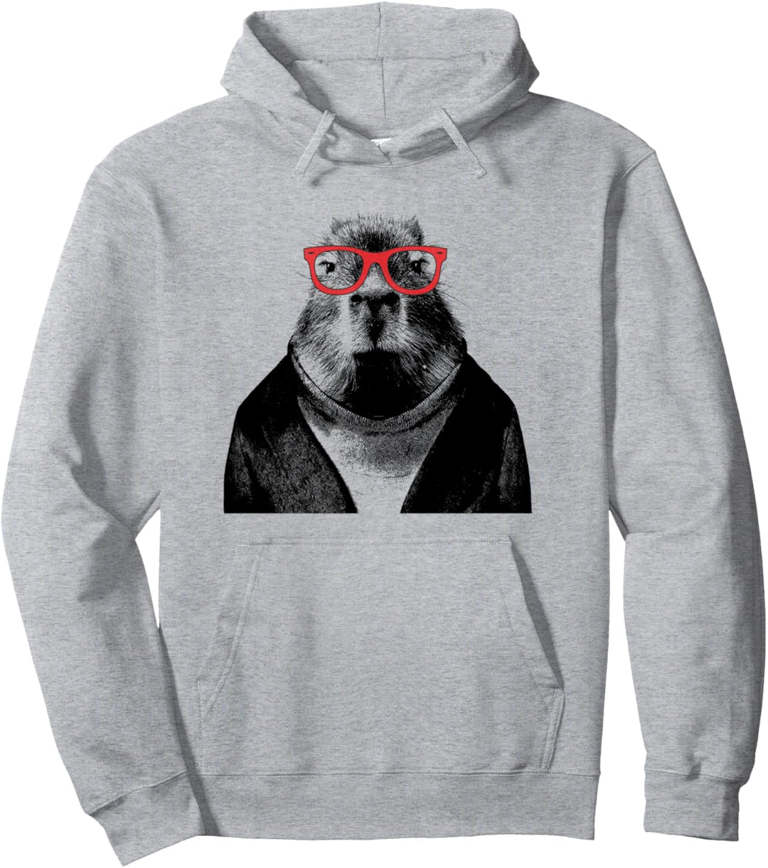 Lustiges Capybara Portrait mit Brille und Kostüm Tier Pullover Hoodie