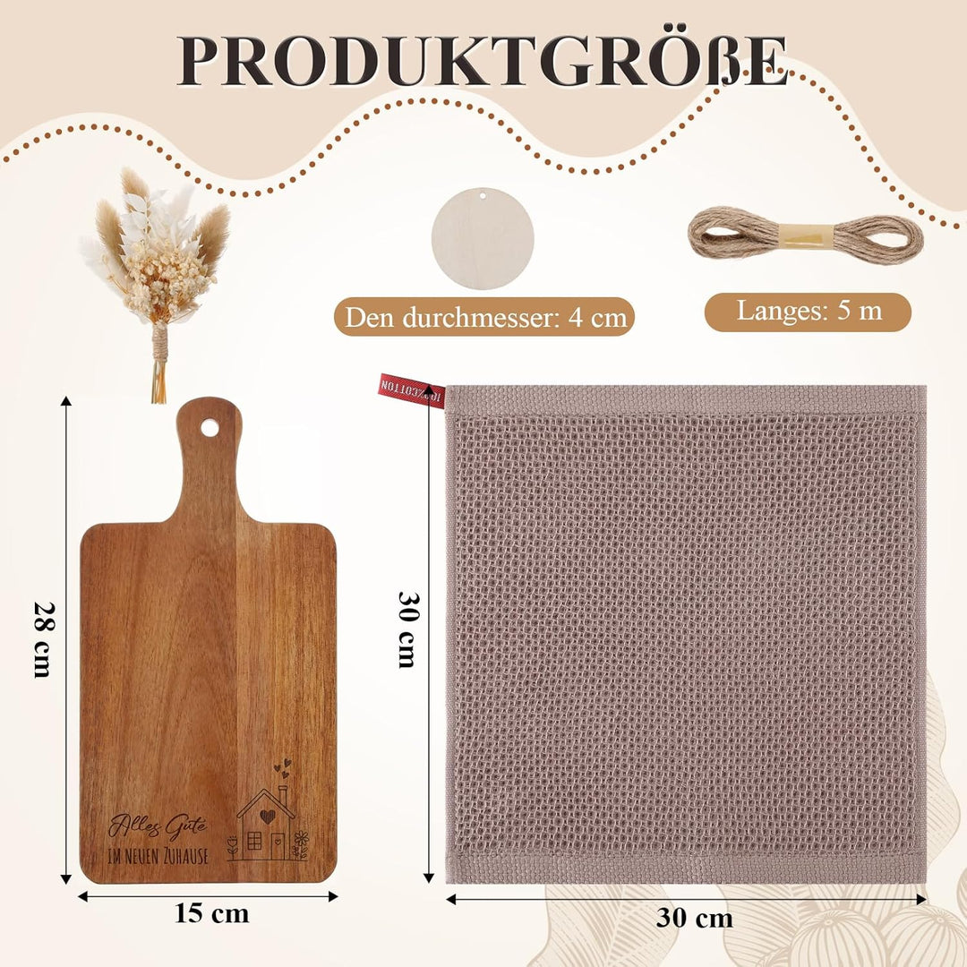 Xuniea Geschenk zum Einzug Einweihungsgeschenk Holz Schneidebrett Baumwolle Küchentuch Mini Getrockn