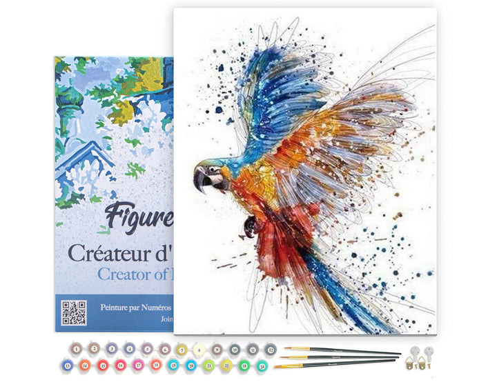 Figured'Art Malen Nach Zahlen Erwachsene Mit Rahmen Papagei in vollem Flug - Paint by Numbers Bastel