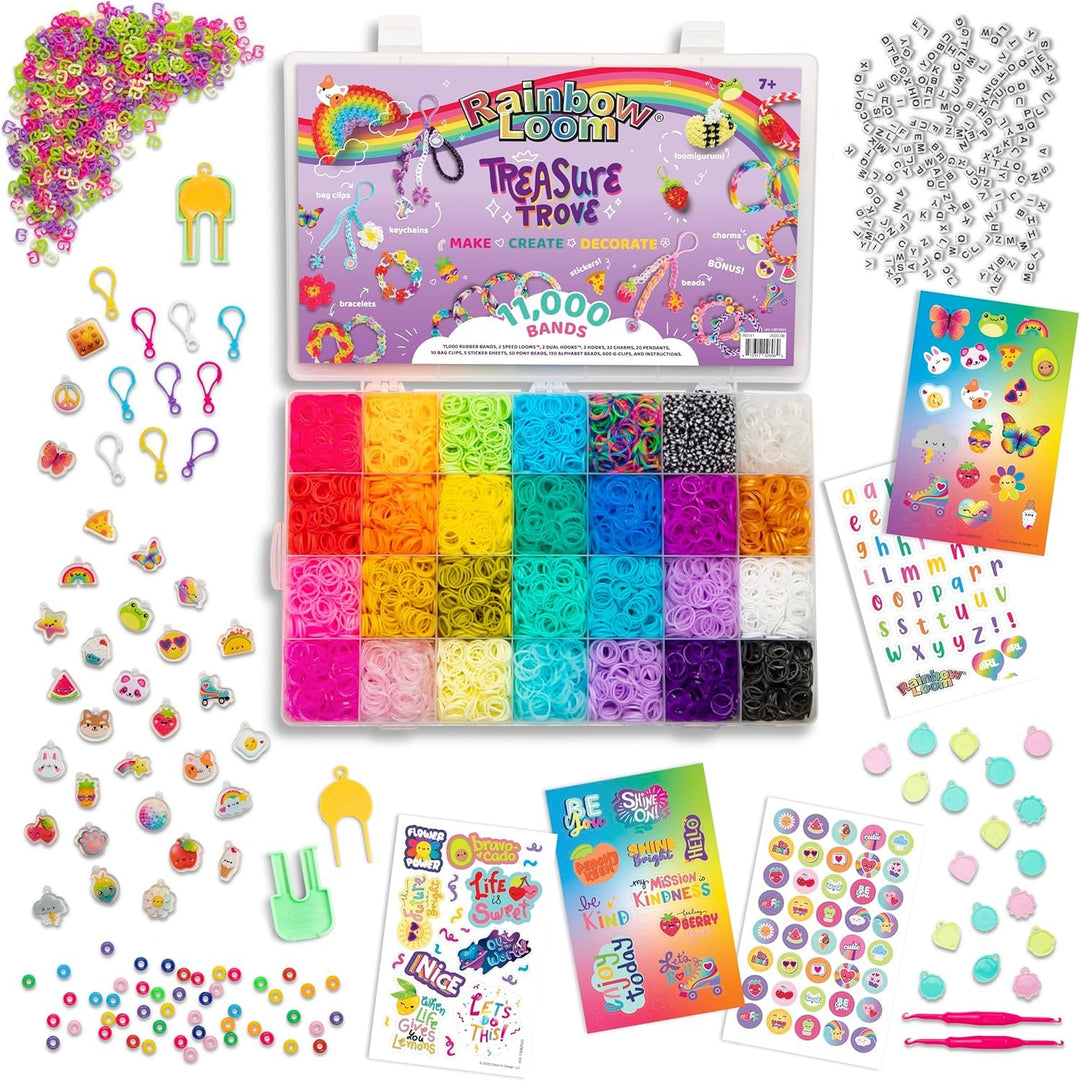 BANDAI – Rainbow Loom Treasure Trove – Kreatives DIY-Armband-Kit – 11.000 Gummibänder, Zubehör & Auf