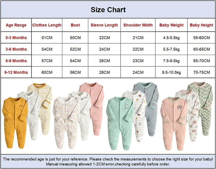 Baby Mädchen Schlafstrampler 3er Pack Jungen Pyjamas Baumwolle Overalls Strampler für 0-12 Monate, B