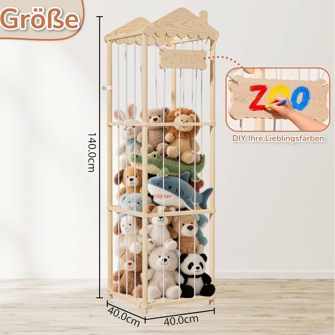 AMBIRD Kuscheltier Aufbewahrung Kinderzimmer, 140 * 40 * 40 cm Holz Kinder Spielzeug Regal für Kusch