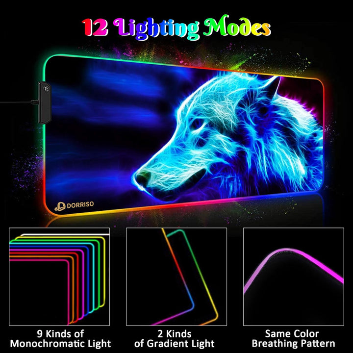 DORRISO RGB Gaming Mauspad 900x400x4 mm XXL Grosse Mousepad Fransenfreie Ränder Wasserdicht Tischunt