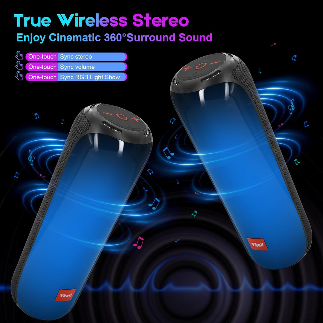 Bluetooth Lautsprecher mit Licht, Tragbarer 20W Musikbox mit 360° HD Stereo Sound, 24 Std. Spielzeit