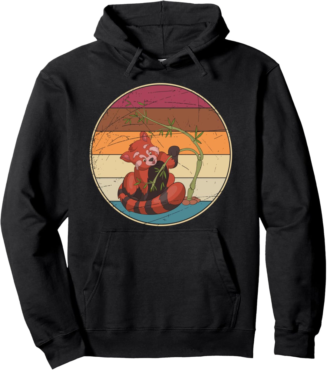 Retro Roter Panda Pullover Hoodie