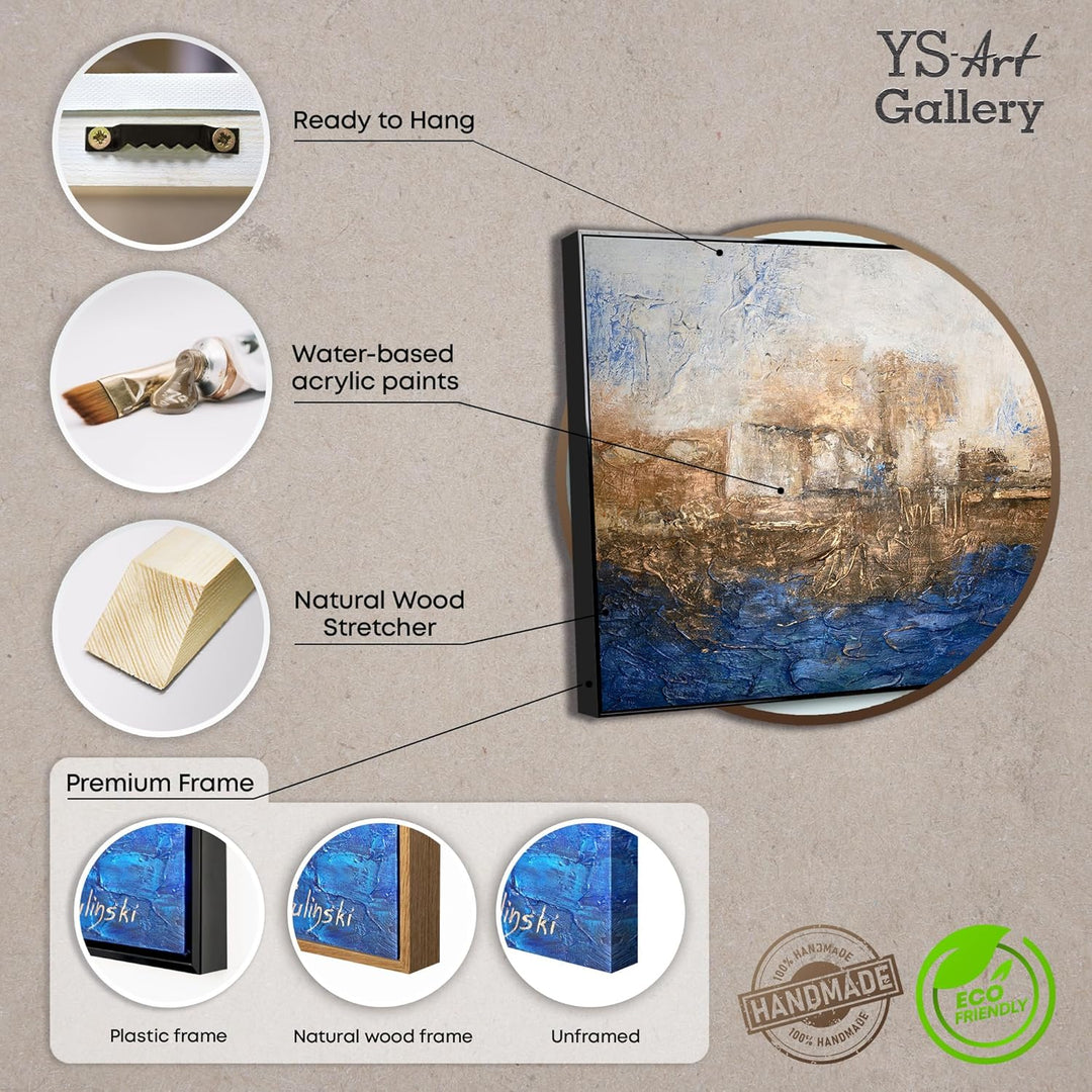 YS-Art Abstrakt Acryl Gemälde auf Leinwand Marine handgemalt Wandbilder Wohnzimmer modern Wohndekor