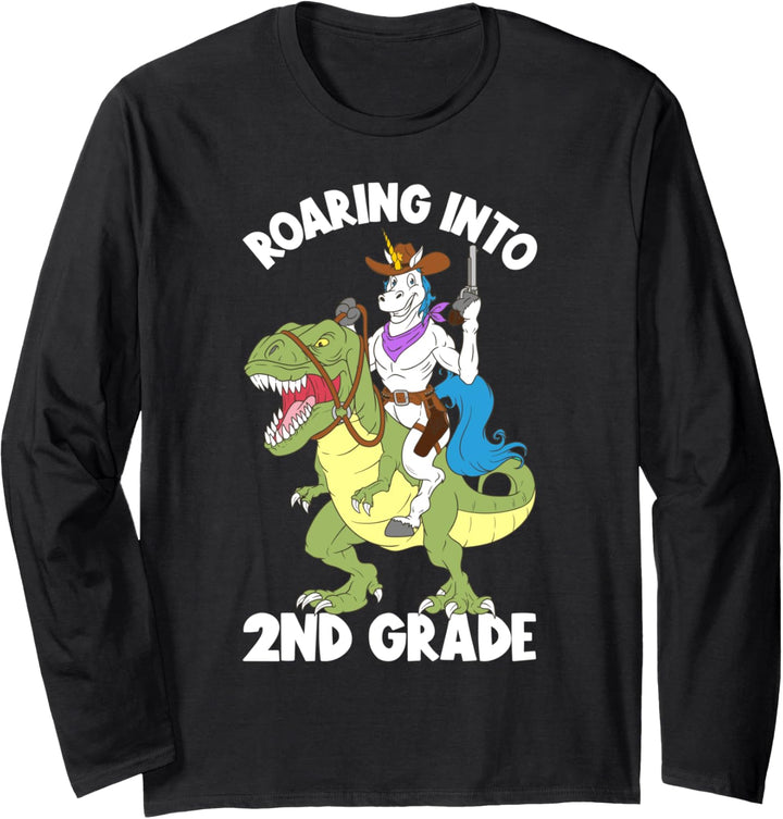 Roaring Into 2nd Grade Einhorn T-Rex Dinosaurier Back To School Langarmshirt