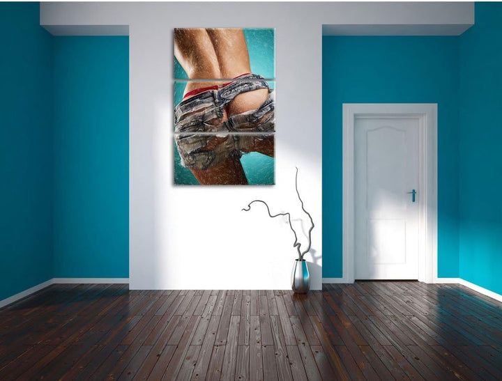 Pixxprint sexy Frauenhintern in Hotpants als Leinwandbild/Grösse: 3 Teilig (120x80) cm/Wandbild/Kuns