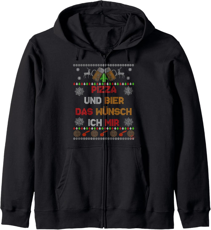 Bier und Pizza Weihnachtspullover Ugly sweater lustiges Bier Kapuzenjacke