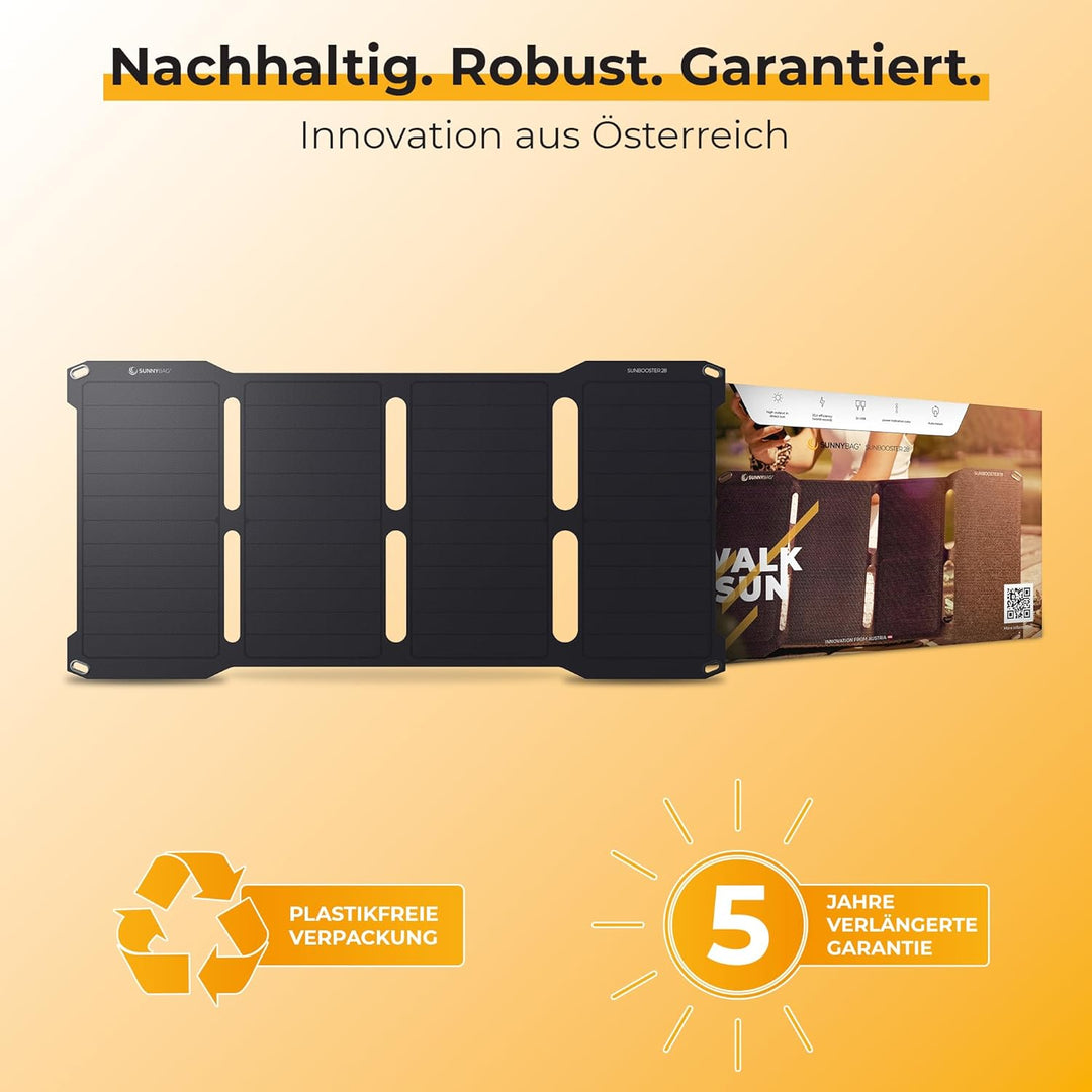 Sunnybag® SUNBOOSTER 28 Solarpanel [Faltbar & Effizient!] – Solarladegerät (Wasserfest & Robust) – S