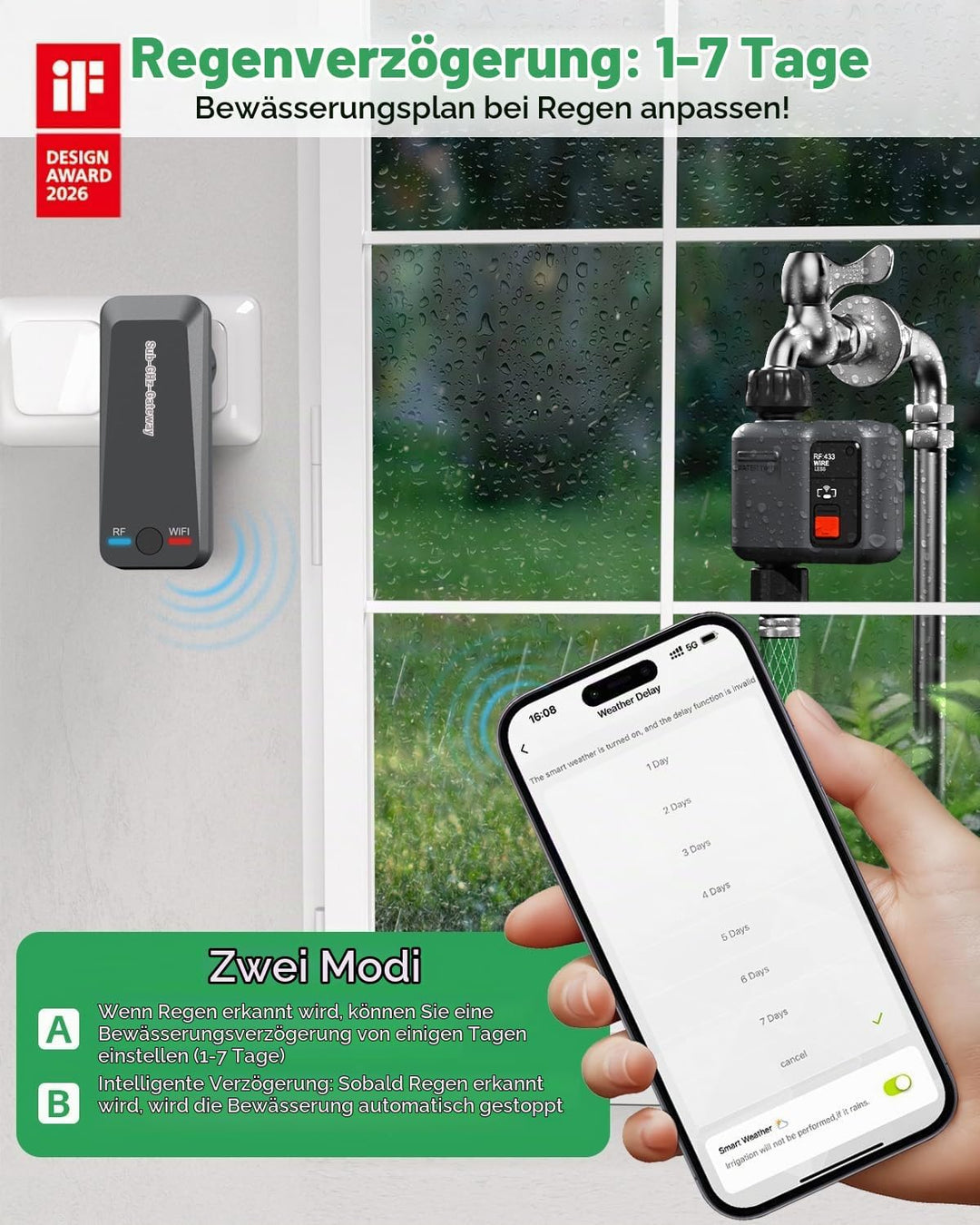 johgee 2er-Packu Bewässerungscomputer WLAN mit 300M RF-Technologie, Bewässerungsuhr für Gartenbewäss