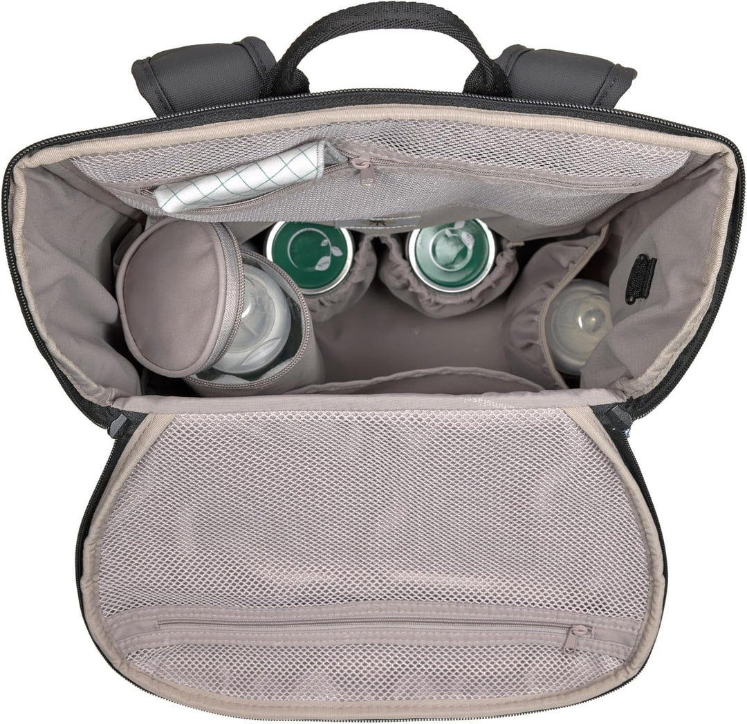 LÄSSIG Baby Wickelrucksack mit Wickelunterlage, Kinderwagenbefestigung und Flaschenhalter/GRE Slende