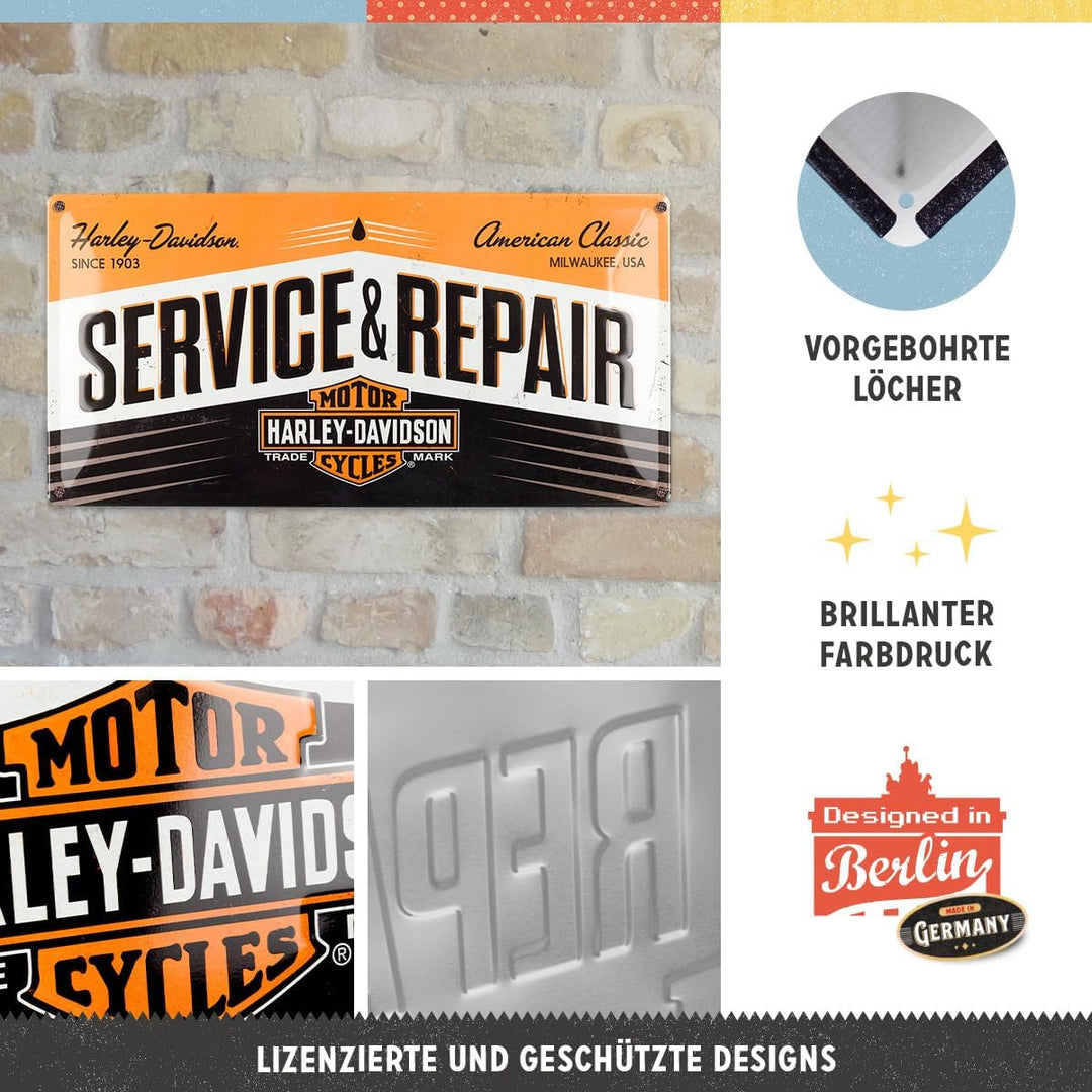 Nostalgic-Art Retro Blechschild, 25 x 50 cm, Harley-Davidson Service & Repair – Geschenk-Idee für Bi