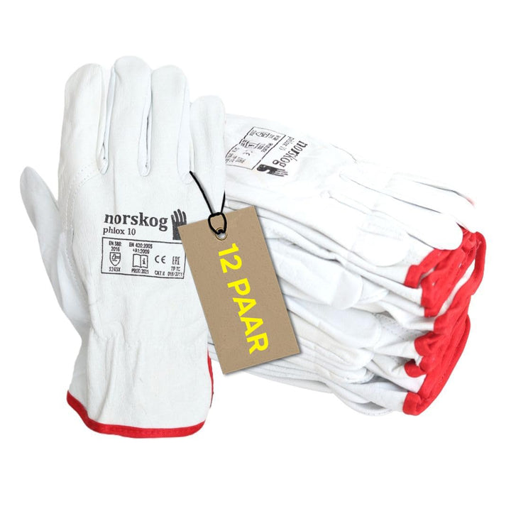 norskog PHLOX - Schutzhandschuhe I 12 Paar I Elastische Band I Kanadischer Handschuhe aus Rindsleder