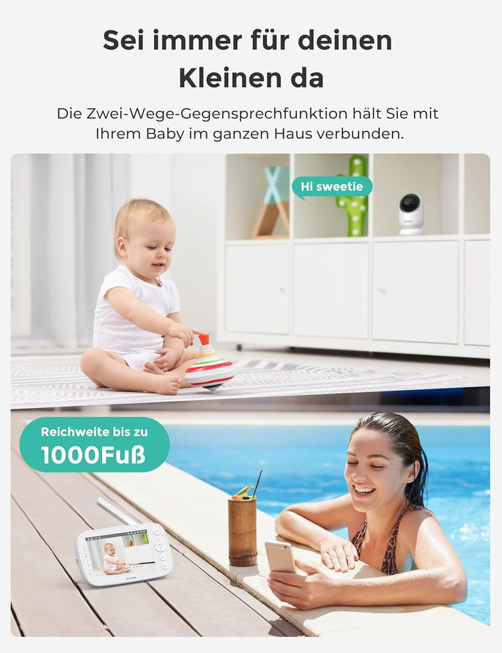 Dr.Care NovaView Pro Babyphone mit Bewegungserkennung - Ohne WiFi, 5" 1080P Display, 5000mAh Batteri